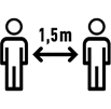 Ein Icon, dass 1,50 Meter Abstand zwischen zwei Personen darstellt.