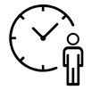Ein Icon, welches eine Uhr und eine Person zeigt und Geduld symbolisiert.